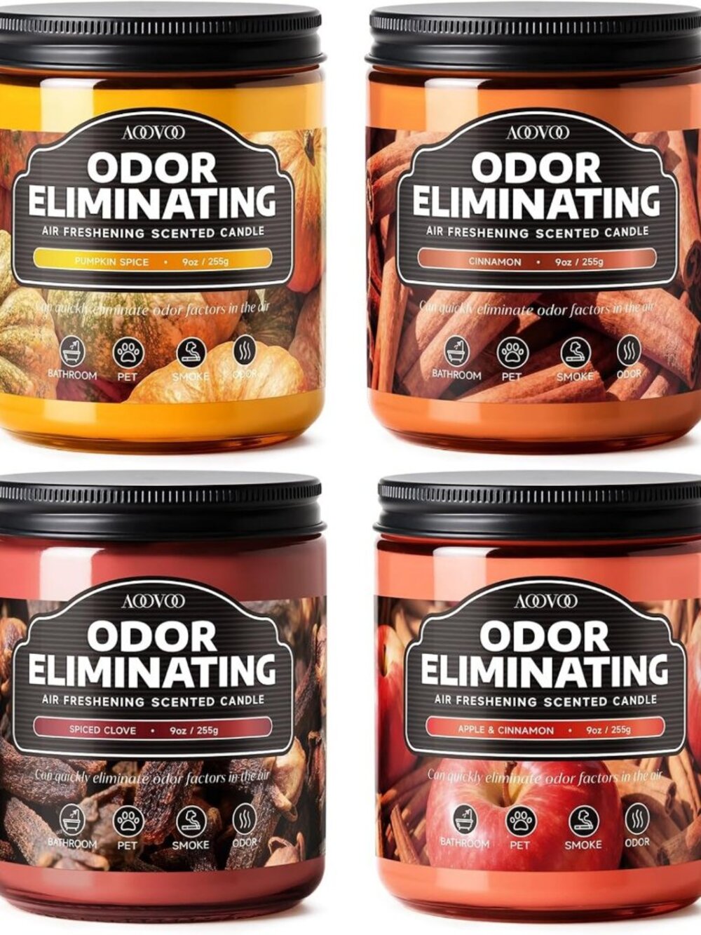 4 Pack Fall Scented Soy Candles - Odor Eliminating Air Fresheners for Home